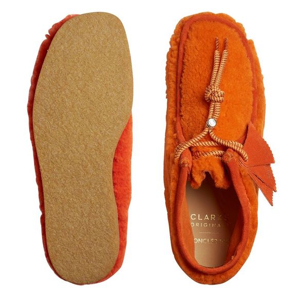 Clarks Mens Wallabee Boot Moncler 1952 Orange Shearling Orange Boots (NWT) - Picture 5 of 5